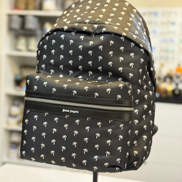 Palm Angels Black all over logo  Backpack NEW - Picture 4 of 9